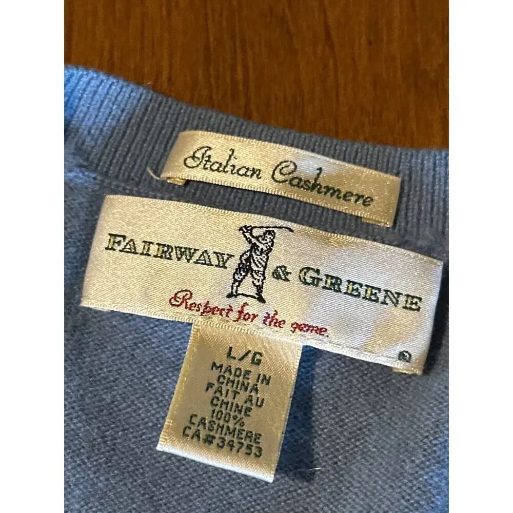 Fairway & Greene 100% Italian Cashmere Blue Vneck Sweater